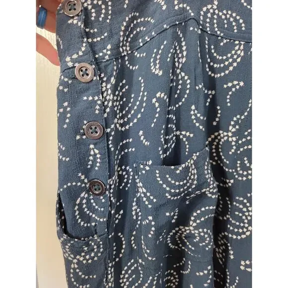 Maeve Anthropologie Blue Tidal Pools Cropped Jumpsuit Overalls, Size Medium - Picture 14 of 15